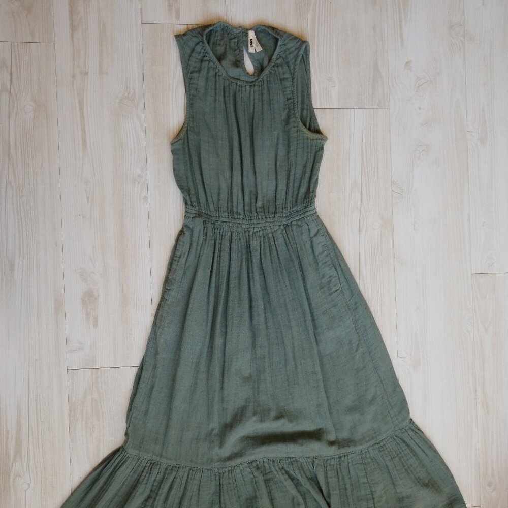 Pact Organic Cotton Coastal Double Gauze Tiered Midi Dress Open Back Size M